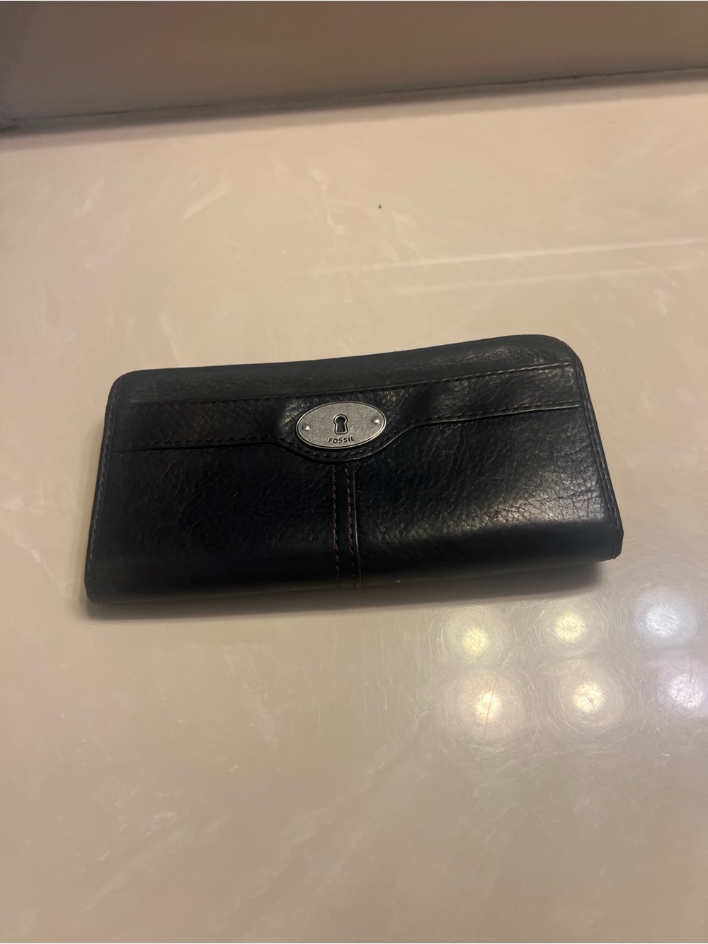 Fossil black leather long wallet